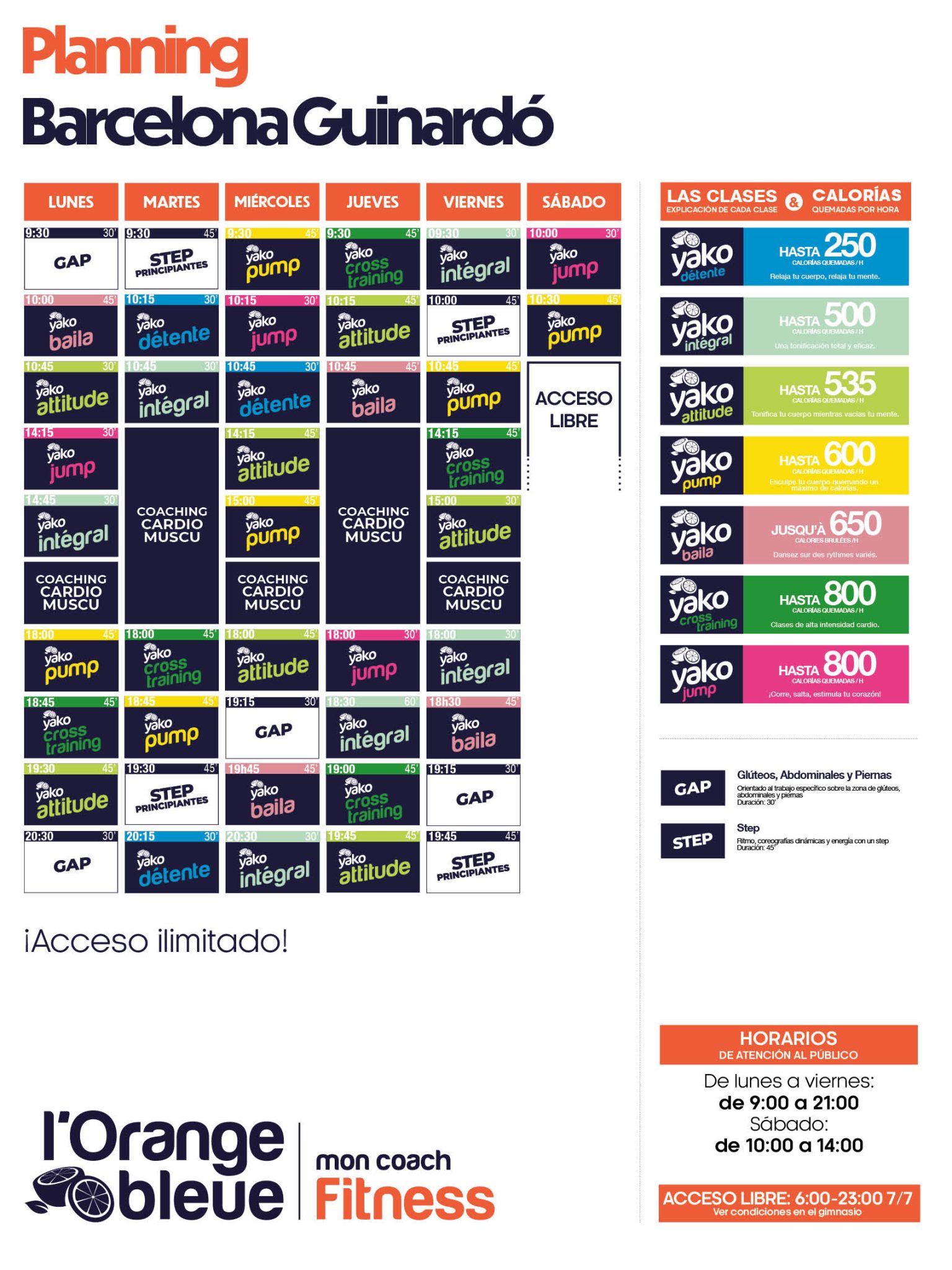 planning de clases dirigidas del gimnasio barcelona guinardo